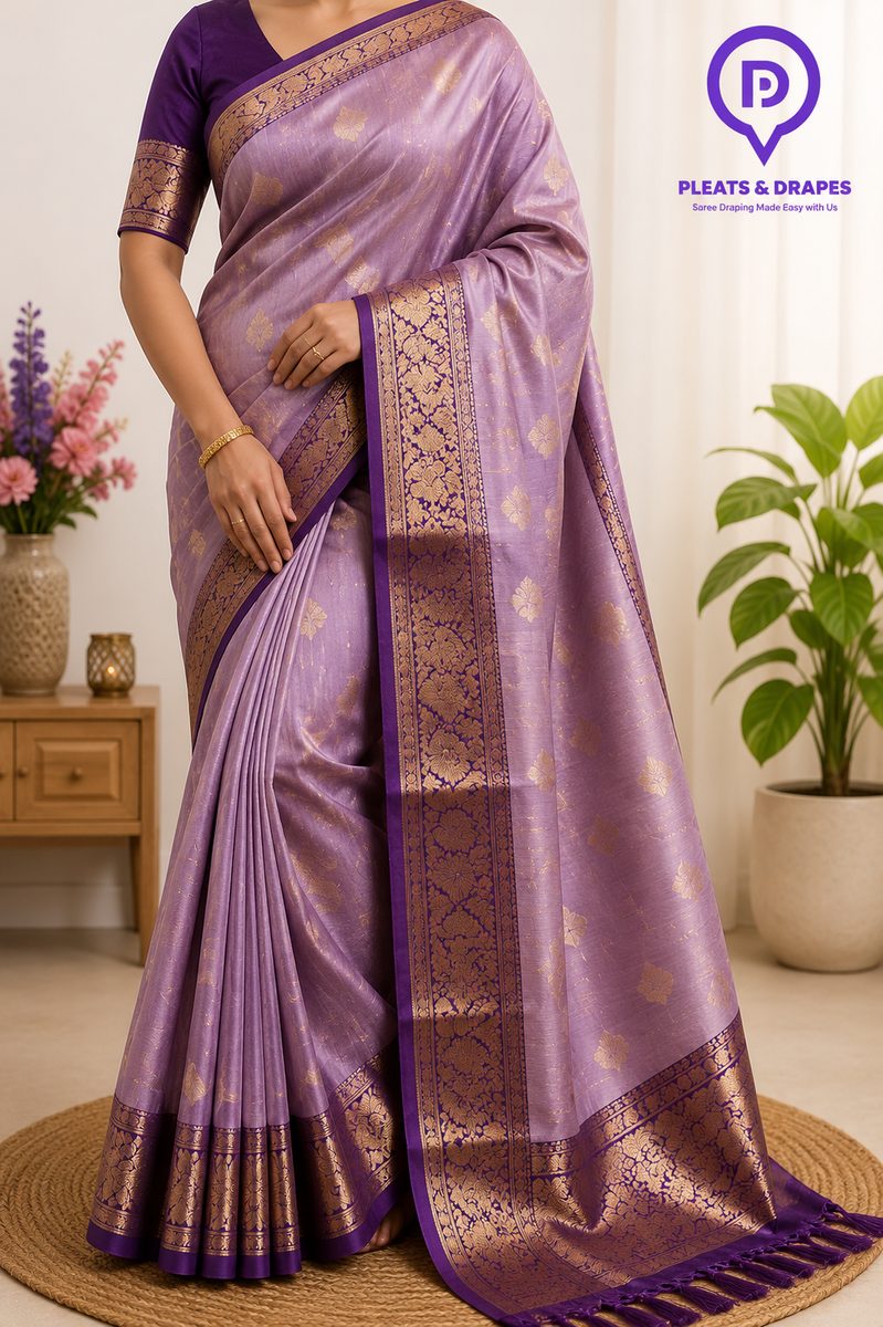 Everyday silk saree with even, pre-pleated folds