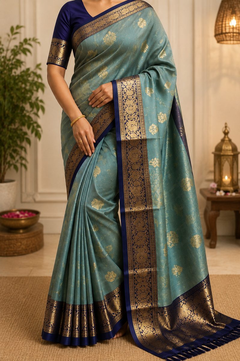 Elegantly draped silk saree with neat pleats and a set pallu in Hyderabad
