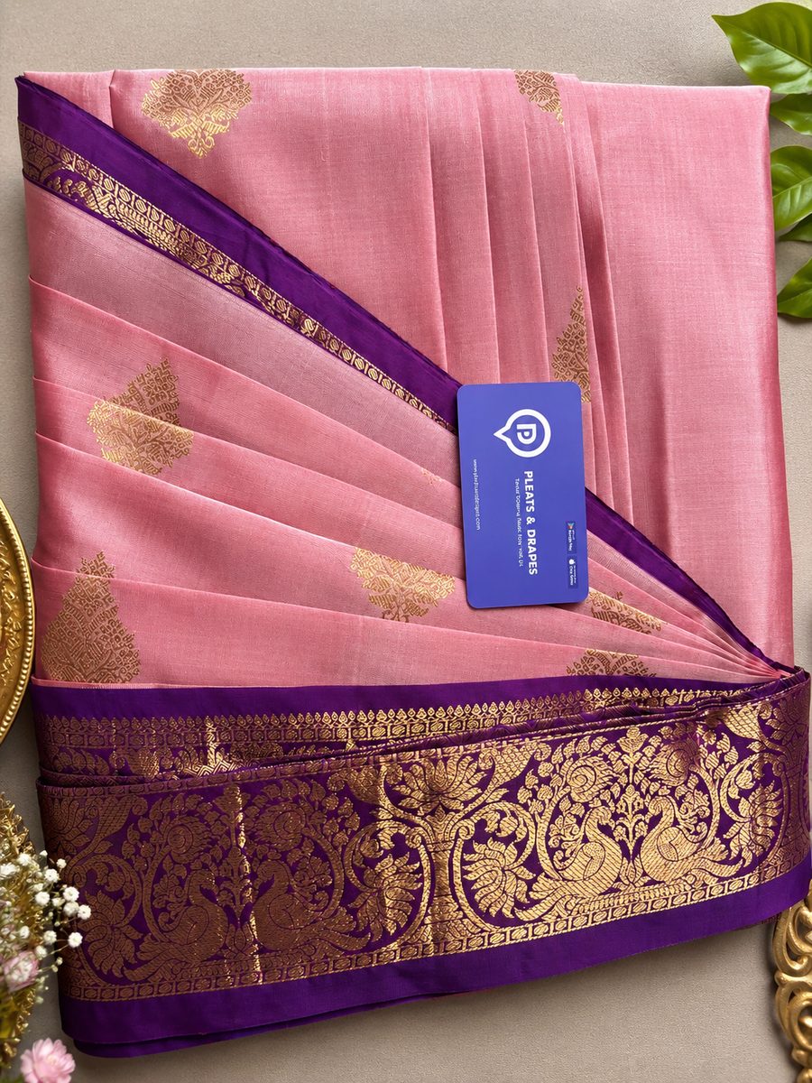 Reception saree draped with a modern set pallu