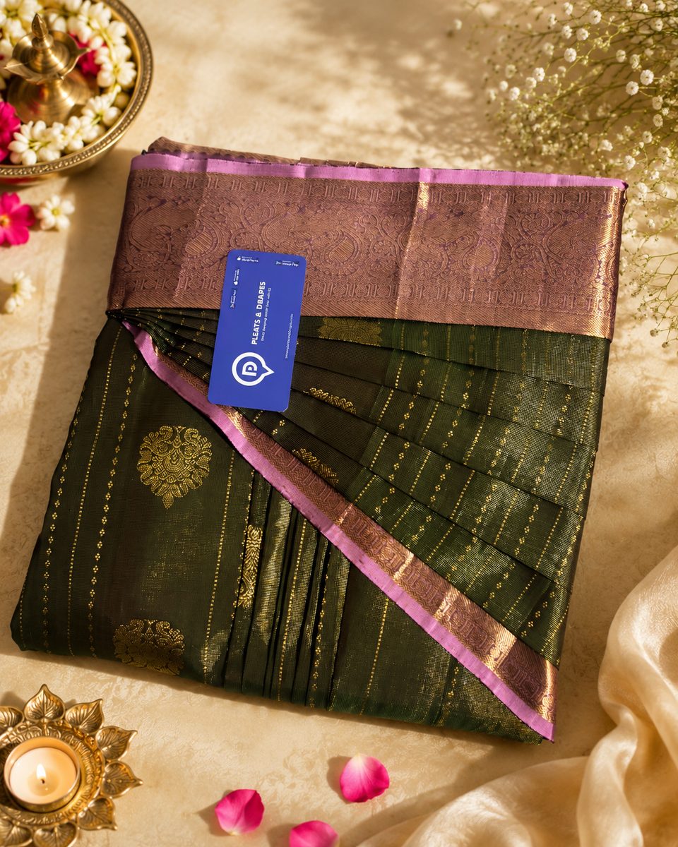 Silk saree folded neatly with tissue to protect the zari